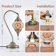 Turkish Bedside Lamp With Bronze Base 3-Way Color Changing Handmade Swan Neck Mosaic Glass Table Lamps For Bedroom,Living Room (LED Bulb Included) (Orange1) - US A Type Plug(110-127V) - View 7