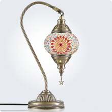Turkish Bedside Lamp With Bronze Base 3-Way Color Changing Handmade Swan Neck Mosaic Glass Table Lamps For Bedroom,Living Room (LED Bulb Included) (Orange1) - US A Type Plug(110-127V) - View 8