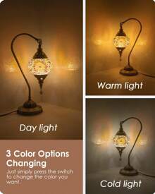 Turkish Bedside Lamp With Bronze Base 3-Way Color Changing Handmade Swan Neck Mosaic Glass Table Lamps For Bedroom,Living Room (LED Bulb Included) (Orange1) - US A Type Plug(110-127V) - View 3