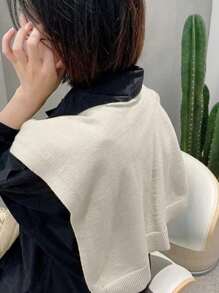 定制刺绣纯色女式针织披肩，舒适贴肤斗篷披肩，秋冬季保暖外套，适合外出，也可作为送给家人和朋友的礼物 - 乳白色 - 查看 2