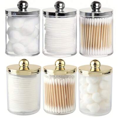 1/2/3/4pcs Cleaning Swab Ball Pad Holder, 10 Oz Qtip Apothecary Jar Clear Storage Box Makeup Organizer, Bathroom Containers Dispenser