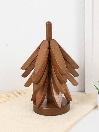 Set de 5 piezas de posavasos de madera creativos - 4 posavasos y 1 soporte, posavasos de madera maciza con forma de árbol que aíslan el calor, manteles de mesa de comedor, decoración de escritorio, mejor regalo