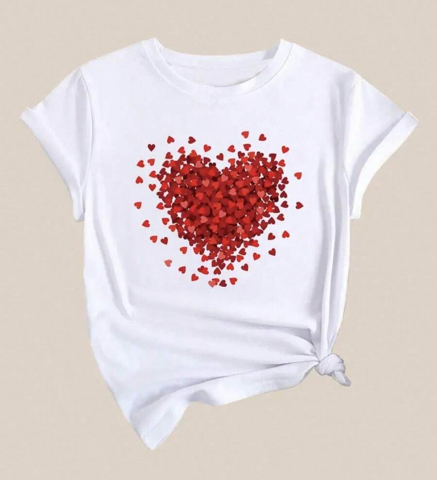 Women's T-Shirt Heart Print Love Women's Clothing - 白色 - 查看 1