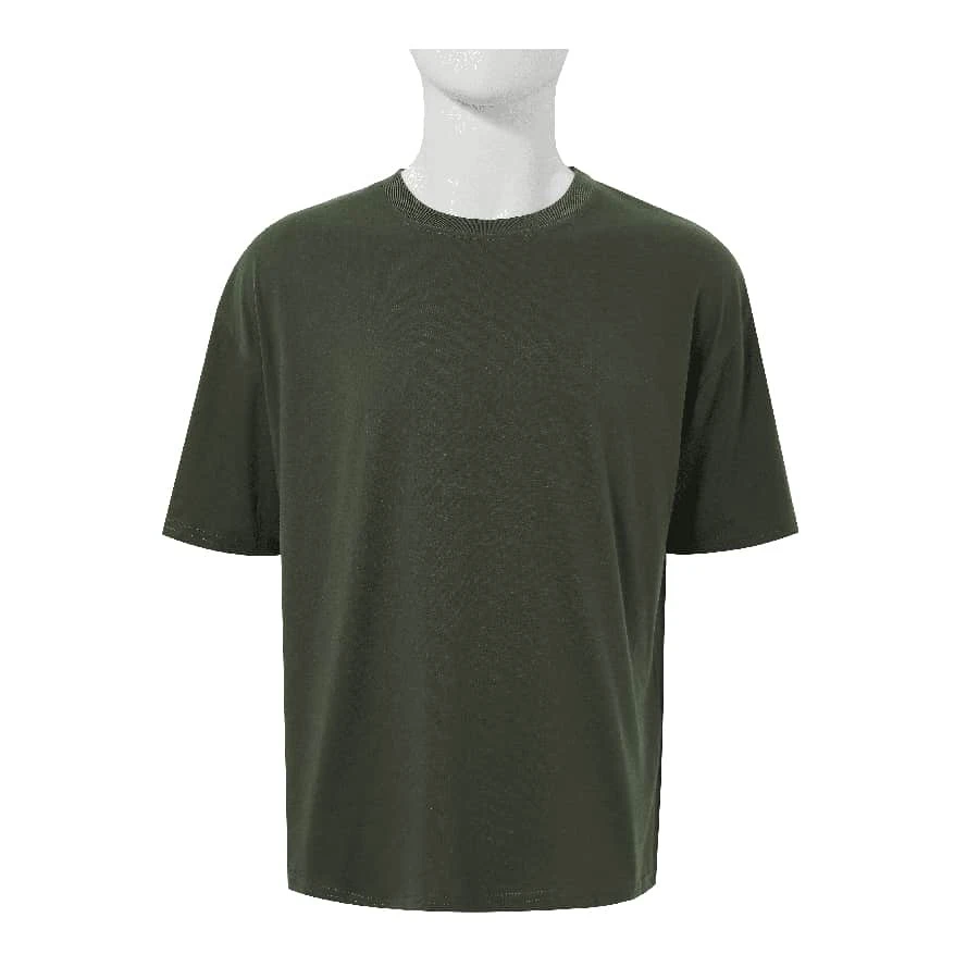 Men's Army Green Oversized Plain Cotton T-Shirt With Solid Drop Shoulder And No Pattern - Army Green - View 1