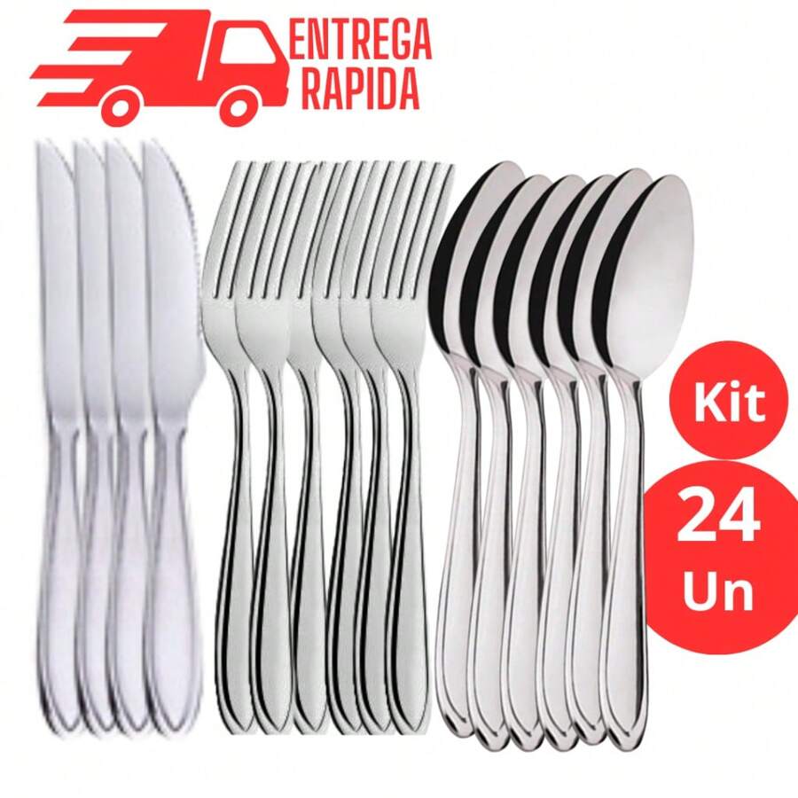 24-Piece Stainless Steel Cutlery Set 8 Knives 8 Forks And 8 Table Spoons - 彩色 - 查看 1
