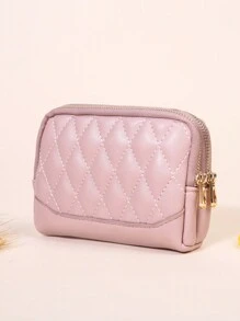 时尚几何图案双拉链化妆包圣诞礼物感恩节礼物 Y2K 粉色女士礼物钱包迷你钱包钱包零钱包 - 粉色 - 查看 6