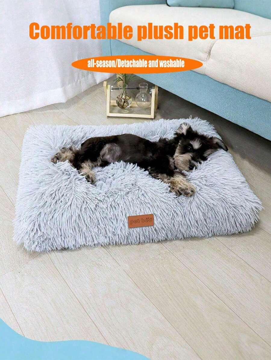1PC Washable Plush Pet Crate Bed For Dog Anti-Slip Pet Mat Bed For Cat Fluffy Comfy Pet Sleeping Mat For Large, Medium, Small Dogs Breeds