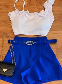 PREMIUM TAILORED SHORTS WITH LINED BELT - 寶藍色 - 查看 2