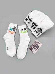 5 đôi tất dài đến bắp chân in chữ Graffiti thời trang Unisex, thoải mái và đa năng, thích hợp để mặc hàng ngày - trắng - Xem 2