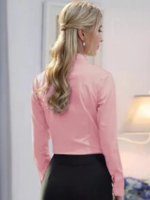 女士长袖白色衬衫，抗皱，韩版时尚，正式办公着装，职业装，2025春秋粉色 - 粉色 - 查看 4