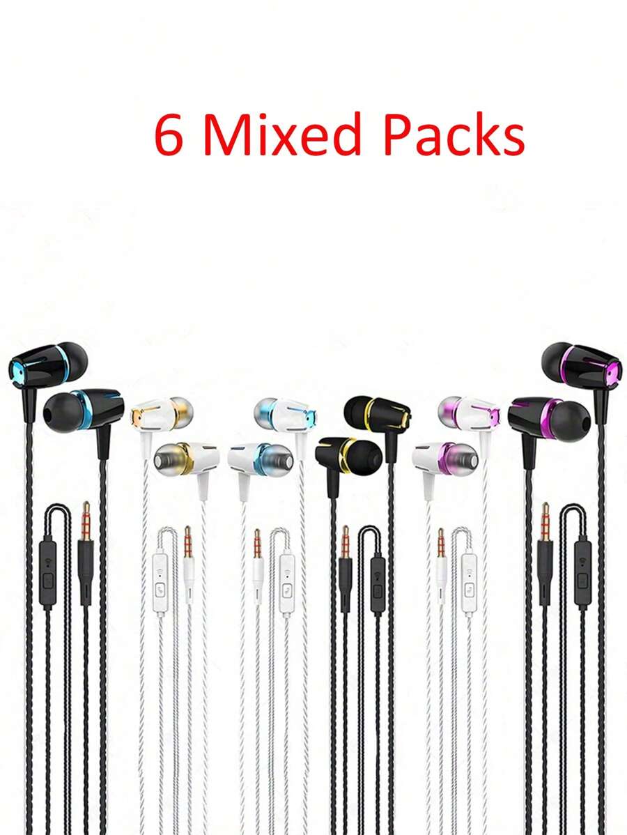 6pcs Wired In-Ear Headphones With Microphone, Compatible With Smartphones, IPads, MP3 And Most 3.5mm Interface Devices