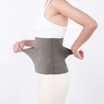 1pc Winter Thermal Double Pocket Waist Warmer Belt For Women, Warm Abdomen Protector With Pocket For Heating Pad, Thin Style