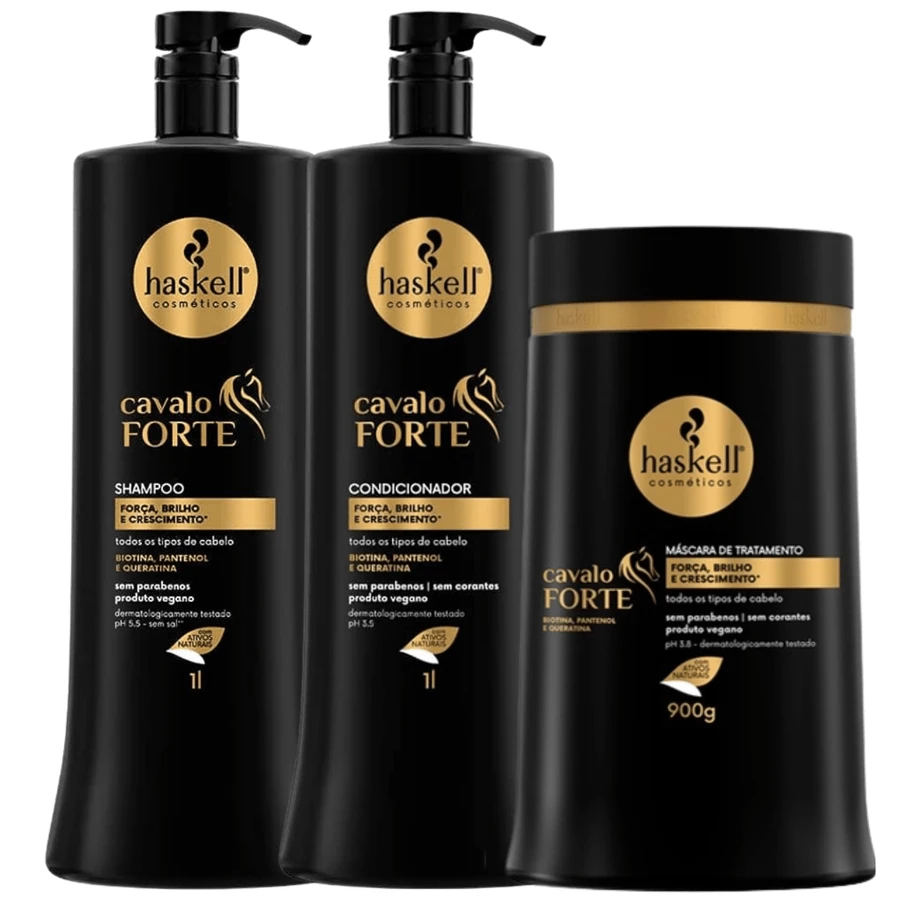 Cavalo Forte Shampoo Condicionador 1 Litro Maascara 900G Cabelo Forte Haskell