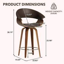 Bar Stools Set Of 2, PU Leather Upholstered Counter Height Bar Stools With Open Back, Stylish Barstool With Wood Legs, Swivel Bar Chair, Counter Stools For Kitchen Island - Brown - View 2