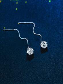 1 对 925 纯银 6 毫米方晶锆石流苏长吊坠耳环，适合女性日常佩戴、订婚、派对珠宝配饰和礼物 - 白色 - 查看 8