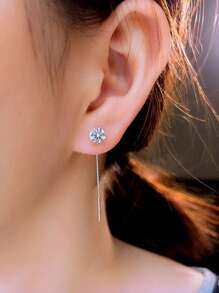 1 对 925 纯银 6 毫米方晶锆石流苏长吊坠耳环，适合女性日常佩戴、订婚、派对珠宝配饰和礼物 - 白色 - 查看 3