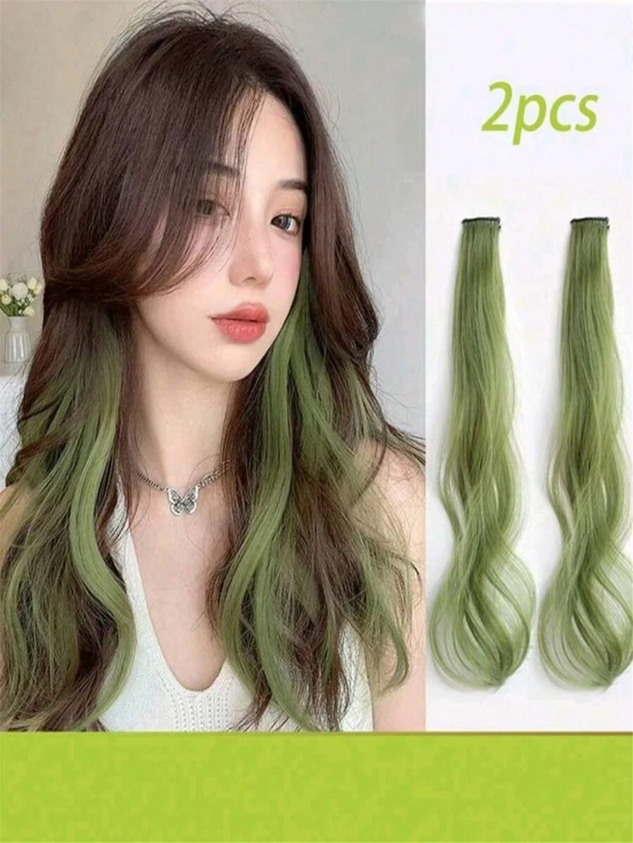 2 Pieces Curly Hair Extensions With Clips For Women - Colorful Protrusions, Invisible And Seamless, Perfect For Casual Wear Or Vacation[ Random Color ] - Multicolor - View 1