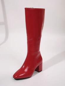 Inspirierte Patentleder Stiefel mit quadratischer Zehenform, schlanke Passform mit Plateauabsatz, Reitstiefel für Damen, Herbst/Winter, Party