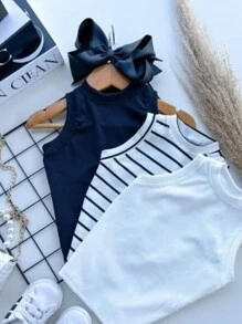 Kit 3 Girls' Tank Tops Ribbed Fabric 4 To 12 Charm Elegance - Nhiều màu - Xem 1