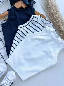 Kit 3 Girls' Tank Tops Ribbed Fabric 4 To 12 Charm Elegance - Nhiều màu - Xem 2