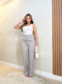 ADD WOMEN'S FASHION - AS1358 Women's Tailored Trousers, Palazzo Pants, High Waist, With Side Pockets, Bell Bottom, Elegant, Formal, Modern