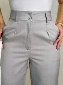 ADD WOMEN'S FASHION - AS1358 Women's Tailored Trousers, Palazzo Pants, High Waist, With Side Pockets, Bell Bottom, Elegant, Formal, Modern
