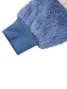 Womens 2025 Winter Fuzzy Fleece Jacket Hooded Color Block Patchwork Cardigan Coats Outerwear With Pockets - Blue - View 9