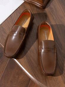 SHOESMORE Men's Stitch Detail Darkbrown Loafers Casual Slip On Penny Loafer Lightweight Driving Shoes Flat Boat Shoes - AMY802A-darkbrown - 查看 9