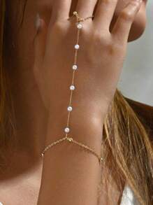 Conjunto de 4 peças/conjunto de pulseiras de dedo com pérolas falsas e strass simples, férias femininas, encontro, presente, casual, acessórios de festa combinando