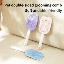 1pc Silicone Pet Grooming De-Shedding Brush, Cat Massage Floating Hair Brush, Deshedding Massager Comb, Cat Brush, Cute Cartoon Ice Cream Cat Brush, Pet Ice Cream Deshedding Brush, Multifunctional Soft Silicone Cat Hair Brush, Remove Cat Floating Hair, Double-Sided, Gentle Skin-Friendly Massage Teeth - Effective Cat Deshedding Tool, Convenient Hanging Scraper, Suitable For Cats