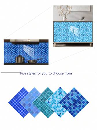 蓝色马赛克瓷砖贴纸套装或瓷砖贴纸套装自粘可拆卸可切割用于家居装饰PVC水晶膜瓷砖贴纸用于美化橱柜、餐桌、客厅、卧室、浴室、电视背景墙