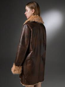 Chaqueta cortavientos de cintura media y peluda de estilo casual para mujer