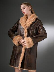 Chaqueta cortavientos de cintura media y peluda de estilo casual para mujer