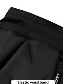 Men's Letter Print Drawstring Waist Warm Winter Sports & Casual Pants, Thickened - Black - View 4