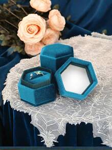 Caixa de veludo para alianças, caixa hexagonal para alianças com tampa removível, caixa de veludo para alianças, caixa para noivado e casamento, linda caixa vintage com dois compartimentos para alianças, pedido de casamento, noivado e cerimônia de casamento (branca) Volta às aulas - Multicolorido - Ver 15