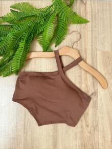 Cropped Top With Cross Straps And Padded Ribbed Fabric With Elastane Best Quality - Rỉ Nâu - Xem 1