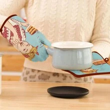 Set Of 1 Insulated Glove & Heat Resistant Mat, Polyester Fiber + Cartoon Character Series, Home/Kitchen Oven Mitt, Baking Glove With Trivet Mat, Protection For Thanksgiving, Halloween