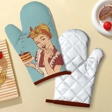 Set Of 1 Insulated Glove & Heat Resistant Mat, Polyester Fiber + Cartoon Character Series, Home/Kitchen Oven Mitt, Baking Glove With Trivet Mat, Protection For Thanksgiving, Halloween