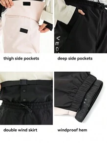 VECTOR MOTION Ski Suit Set, Contrast Color Hooded Ski Jacket And Tapered Ski Pants, Unisex, Padded Insulation, Windproof, Waterproof, Warm, Abrasion Resistant, Breathable, Stretchy, Lightweight Fleece, For Single/Double Board Skiing