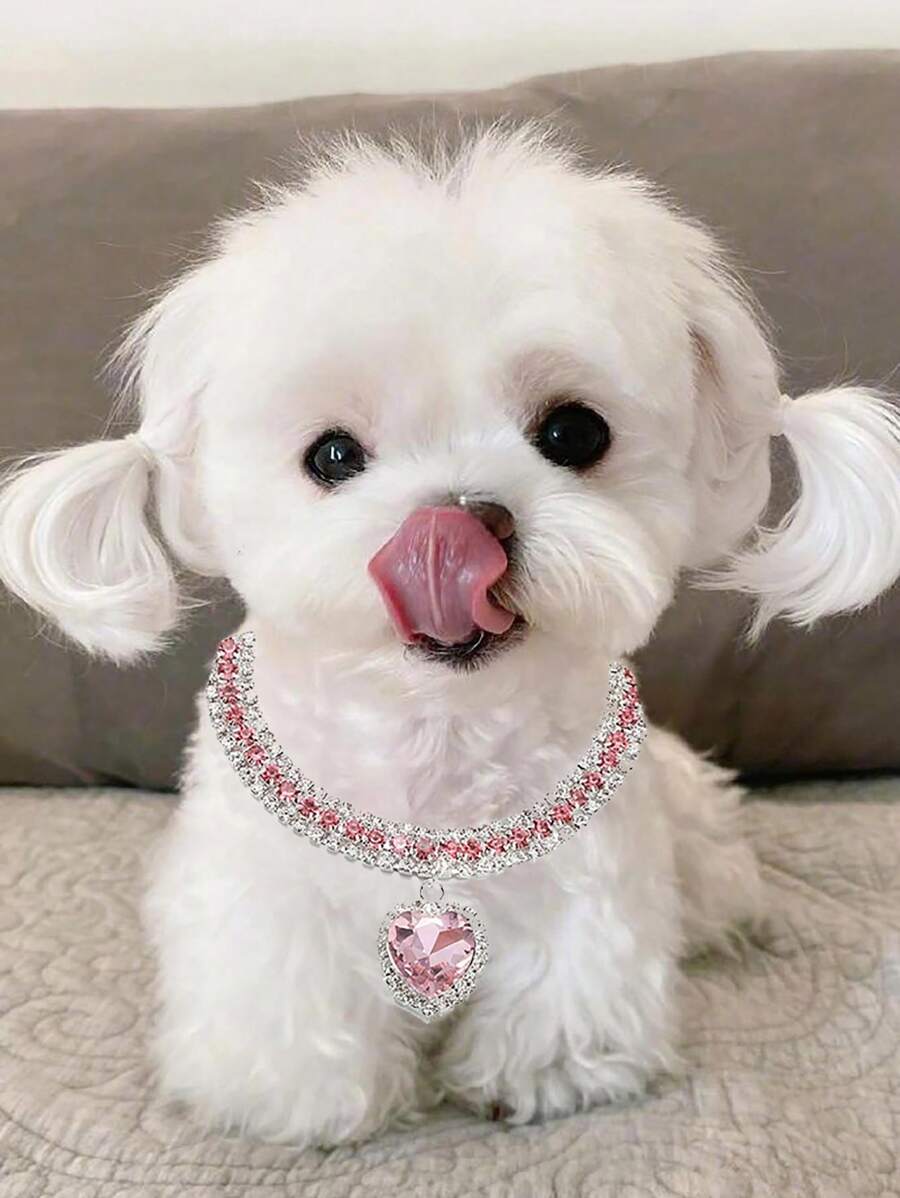 Crystal Heart Pendant Necklace With Rhinestones For Cats & Dogs, Colorful Princess Style Pet Collar Accessory Decoration, Christmas & New Year Gift