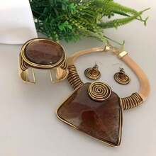 1 set Set de colier și cercei cu pandantiv supradimensionat, țesut manual, exagerat de modă, din stâncă de cristal artificial