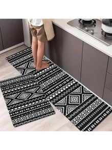 Bohemian Black And White Kitchen Rug, Farmhouse Style Washable Non-Slip Mat For Dining Room, Entryway, Laundry Room, Office - Multicolor - View 11