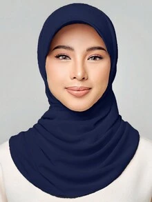 1 件女士即时头巾针织平纹头巾，纯色经典百搭阿拉伯风格棒球头巾帽，适合日常防晒、降温、防紫外线 - 藏蓝色 - 查看 3