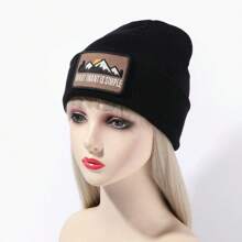 1 chiếc mũ len mùa đông dành cho nam và nữ có thêu hình đỉnh núi, mũ trượt tuyết ấm áp theo phong cách Châu Âu và Mỹ thời trang, mùa thu/đông - núi - Xem 2