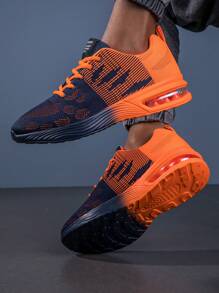 Men Color Blocking Gradient Knit Lace-Up Air Cushion Sneakers,Comfortable Breathable And Shock-Absorbing Outdoor Running Shoes,Suitable For Outdoor Sports, Jogging&Fitness&Walking