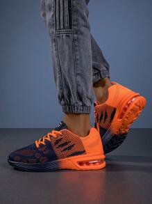 Men Color Blocking Gradient Knit Lace-Up Air Cushion Sneakers,Comfortable Breathable And Shock-Absorbing Outdoor Running Shoes,Suitable For Outdoor Sports, Jogging&Fitness&Walking