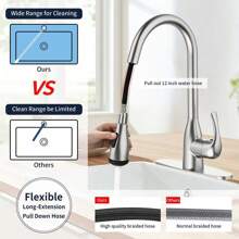 1 Juego de grifo de acero inoxidable 304 con manijas de aleación de zinc, dos salidas de agua, diseño giratorio anti-salpicaduras, adecuado para cocina de autocaravana y hogar - Plateado - Ver 3