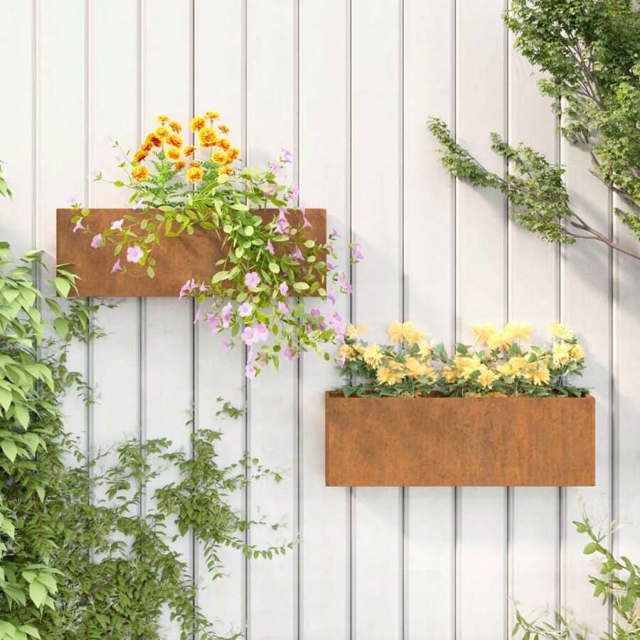 VidaXL Wall Planter 2 Pcs Rusty Corten Steel 53x10x17 Cm - 棕色 - 查看 1