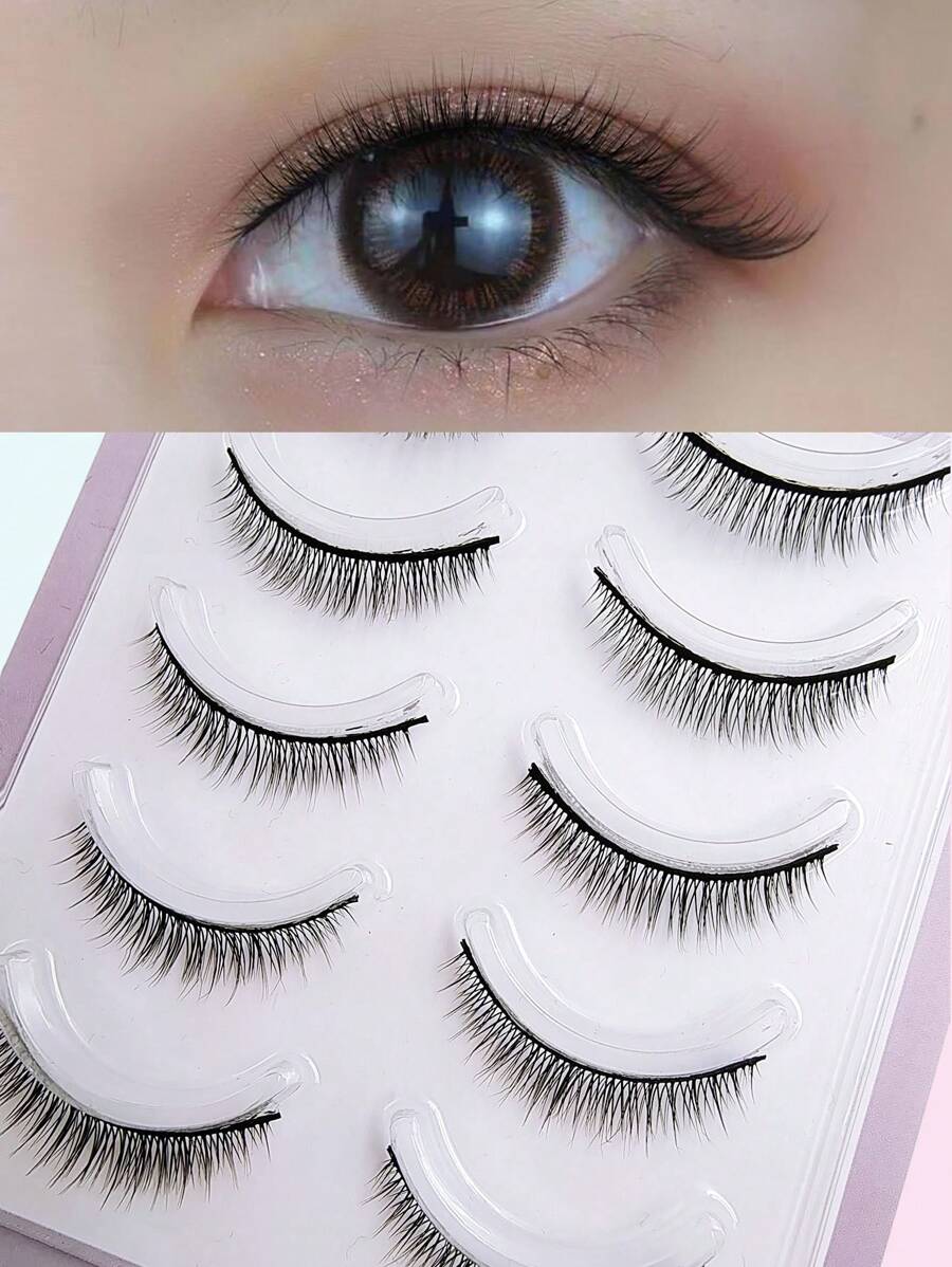 Asiteo 5 Pairs Cartoon Style False Eyelashes, Multi-Layer Natural Criss-Cross Thick False Eyelashes, Beautiful & Fashionable Professional Curling Lashes - 黑色 - 查看 1