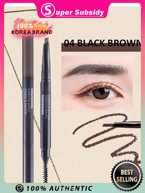 The Face Shop Lápiz de cejas diseñador FMGT, 04 Negro Marrón, fórmula de larga duración e indeformable, altamente pigmentado, fórmula difuminable, dura todo el día, cosméticos coreanos, regalo de K-beauty